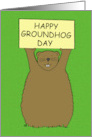 Cute Happy Groundhog Day Cartoon Groundhog Holding a Banner card