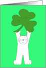 Cartoon White Cat Holding a Shamrock St. Patrick’s Day Birthday card