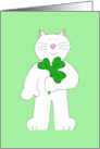 St. Patrick’s Day Birthday Cartoon Cat with a Giant Shamrock card