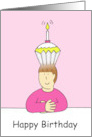 Happy Birthday Cartoon Lady with Cupcake Hairstyle Humor card