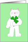 Happy St. Patrick’s Day Cute Cartoon Cat Holding Up a Shamrock card