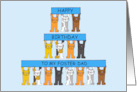 Happy Birthday to My Foster Dad Cartoon Cats Holding Up Banners card