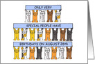 August 26th Birthday, Virgo, Cute Cartoon Cats Holding Banners. card