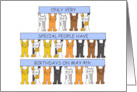 May 4th Birthday Cartoon Cats of Various Colors Holding Banners Up card