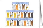 May 30th Birthday Cartoon Cats Standing Holding Banners card