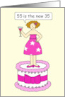 55th Birthday for Her Cartoon Lady on a Cake Cartoon Age Humor card