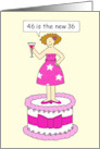 46th Birthday Humor for Her 46 is the New 36 Cartoon Lady on a Cake card