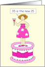 35th Birthday Humor for Her 35 is the New 25 Lady on a Cake card