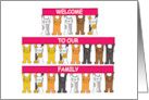 Welcome to Our Family Cartoon Cats Standing Holding Banners card