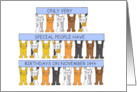 November 14th Birthday Cartoon Cats Standing Holding Banners card