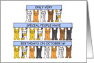 1st October Birthday, Cute Cartoon Cats Holding up Banners. card