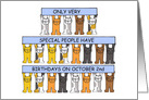 October 2nd Birthday, Cartoon Cats Holding Banners. card