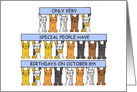 8th October Birthday, Cute Cartoon Cats Holding Up Banners. card