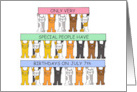 July 7th Birthday Cartoon Cats Standing Holding Signs card