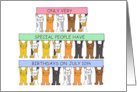 July 10th Birthday Cute Cartoon Cats Holding Up Banners card
