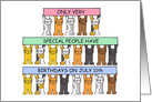 July 11th Birthday, Cartoon Cats Holding up Banners. card