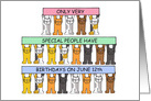 June 12th Birthday, Cute Cartoon Cats Holding Up Banners. card