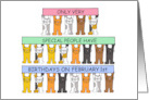 February 1st Birthday Cute Cartoon Cats Holding Up Banners card