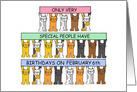 February 6th Birthday, Cute Cartoon Cats Holding Banners. card