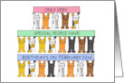 February 22nd Birthday Cartoon Cats Standing Holding Up Banners card