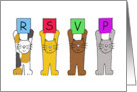 RSVP Repondez S’il Vous Plait Cartoon Cats Holding Up Letters card