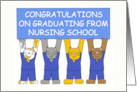 Nursing School Graduate Congratulations Cartoon Cats in Scrubs card