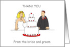 Thank You from the Bride and Groom Cartoon Couple and a Cake card