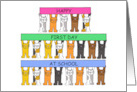 Happy First Day at School Cartoon Cats Holding Up Banners card