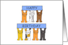 Happy Birthday for Cat Lover Cartoon Cats Holding Blue Banners card