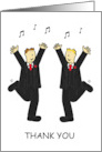 Thank You from Male Couple Two Cartoon Grooms in Suits Dancing card