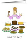 Love to Bake Bake Sale Invitation Cartoon Lady and Cakes card