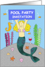 Pool Party Invitation Cartoon Mermaid Under the Sea card