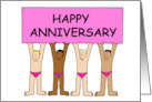 Happy Anniversary to Gay Partner Fun Cartoon Men in Pink Underpants card