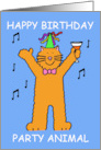 Happy Birthday Children’s Cute Ginger Cartoon Cat in a Party Hat card