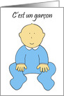 New Baby Boy Congratulations, in French, Cute Cartoon Baby. card