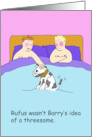 Gay Male Cartoon Humor Couple in Bed with their Dog the Threesome card