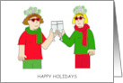 Happy Holidays to Lesbian Wife Funky Festive Cartoon Couple card