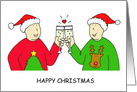 Happy Christmas for Gay Husband, Cartoon Couple in Festive Sweaters. card