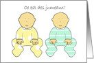 Ce est des Jumeaux, ’It’s Twins’ in French, Cute Cartoon Babies. card