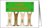 Happy Christmas Cartoon Men Wearing Only Bunches of Mistletoe card