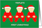 Triplets First Christmas Cute Cartoon Babies Wearing Santa Outfits card
