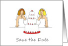 Save the Date Two Cartoon Lesbian Brides Wedding Civil Partnership card