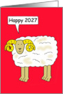 Happy 2027 Chinese New Year of the Ram, cartoon sheep. card