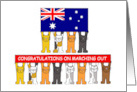 Marching Out Congratulations Australia Cartoon Cats and Flag card