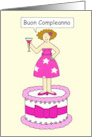 Buon Compleanno Happy Birthday in Italian Cartoon Lady on a Cake card