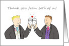 Thank You from Both of Us Two Grooms Civil Partnership or Wedding card