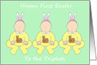 Triplets First Easter Cute Babies Wearing Bunny Outfits and Ears card
