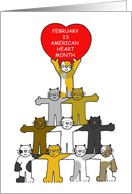 American Heart Month February Cartoon Cats with a Heart Sign card