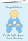 Congratulations on the Birth of Great Grandson Cute Cartoon Baby Boy card