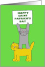 Happy St. Patrick’s Day Fun Cartoon Cats Holding Up a Banner card